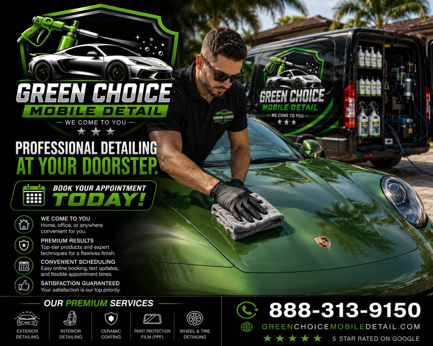 Green Choice Mobile Detail detailing a car at the customer home